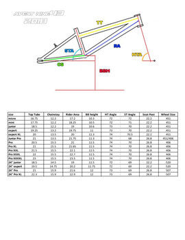 Avent Nine43 9.5 BMX Racing Bike Sizing Chart